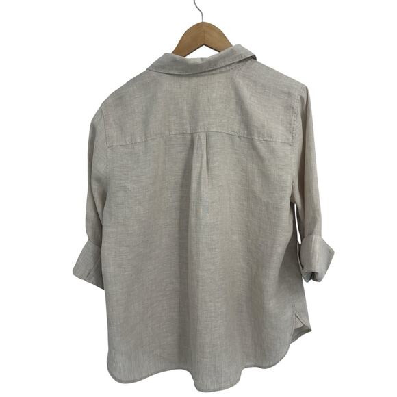 Chicos Taupe 3/4 Sleeve Linenbitton Down Collared Shirt Size 12 (2) - Picture 2 of 4